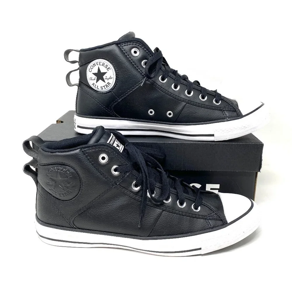 Converse Mens Size 167881C All Star Chuck Taylor Hi Street Black Leather Sneaker
